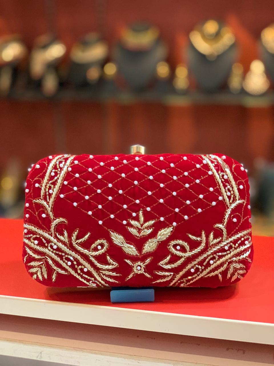 Vintage 1930s Red Velvet Clutch Purse, Small Evening Bag with Sequins and  Finger Strap