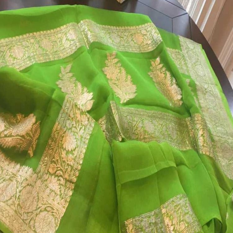 Green Banarasi Zari Khaddi Georgette Saree,Wedding Saree, Indian Sarees, Online Sarees
