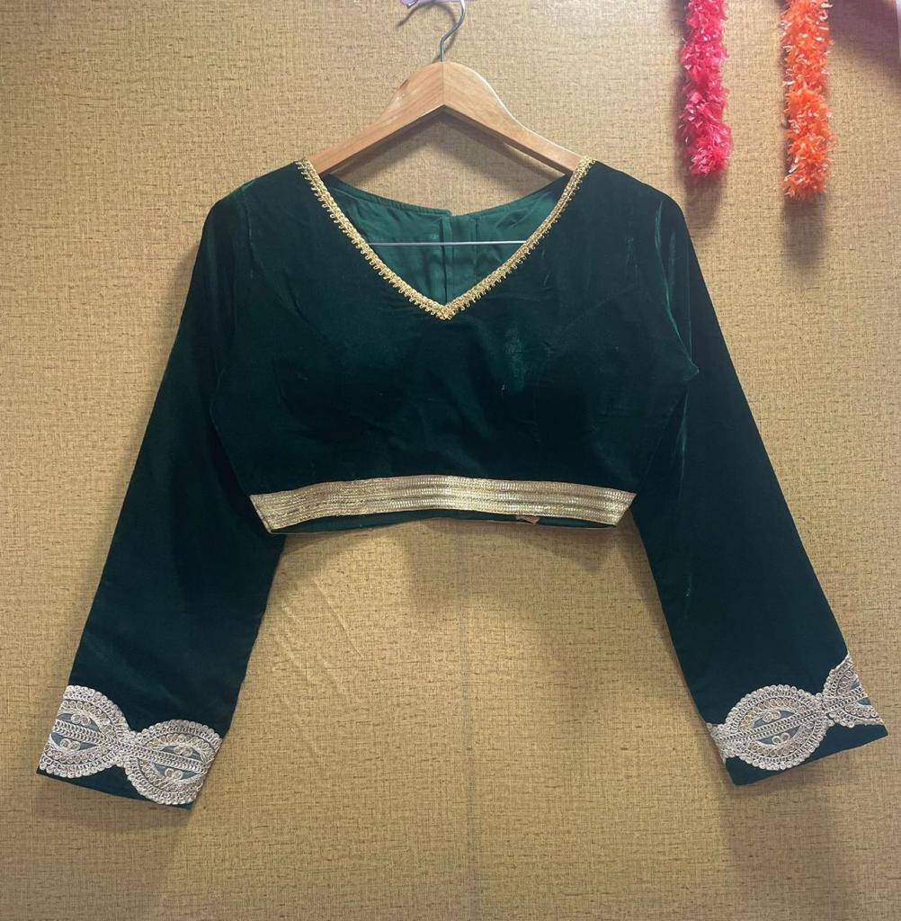 Green Designer Velvet Blouse