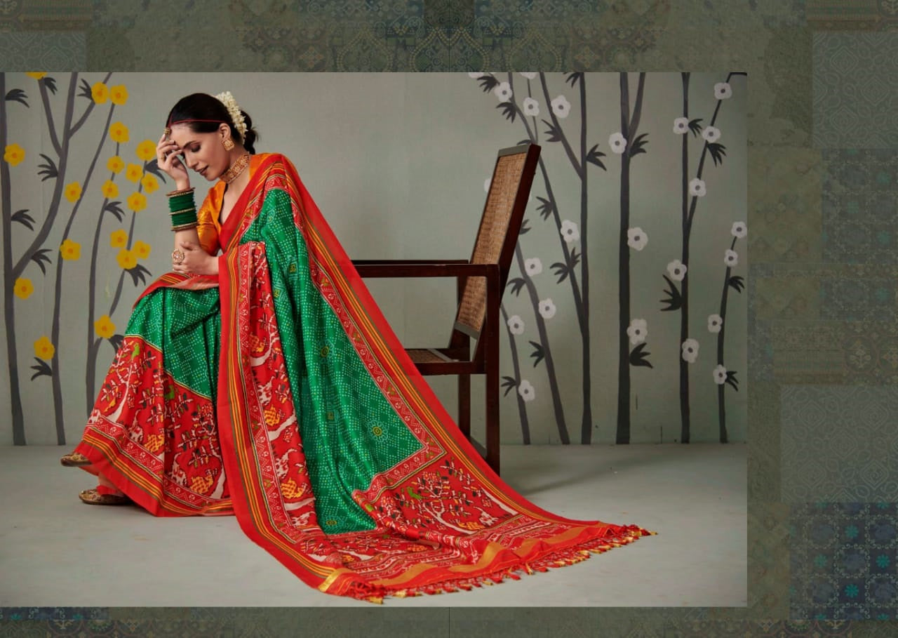 Green Printed Patola Silk Saree