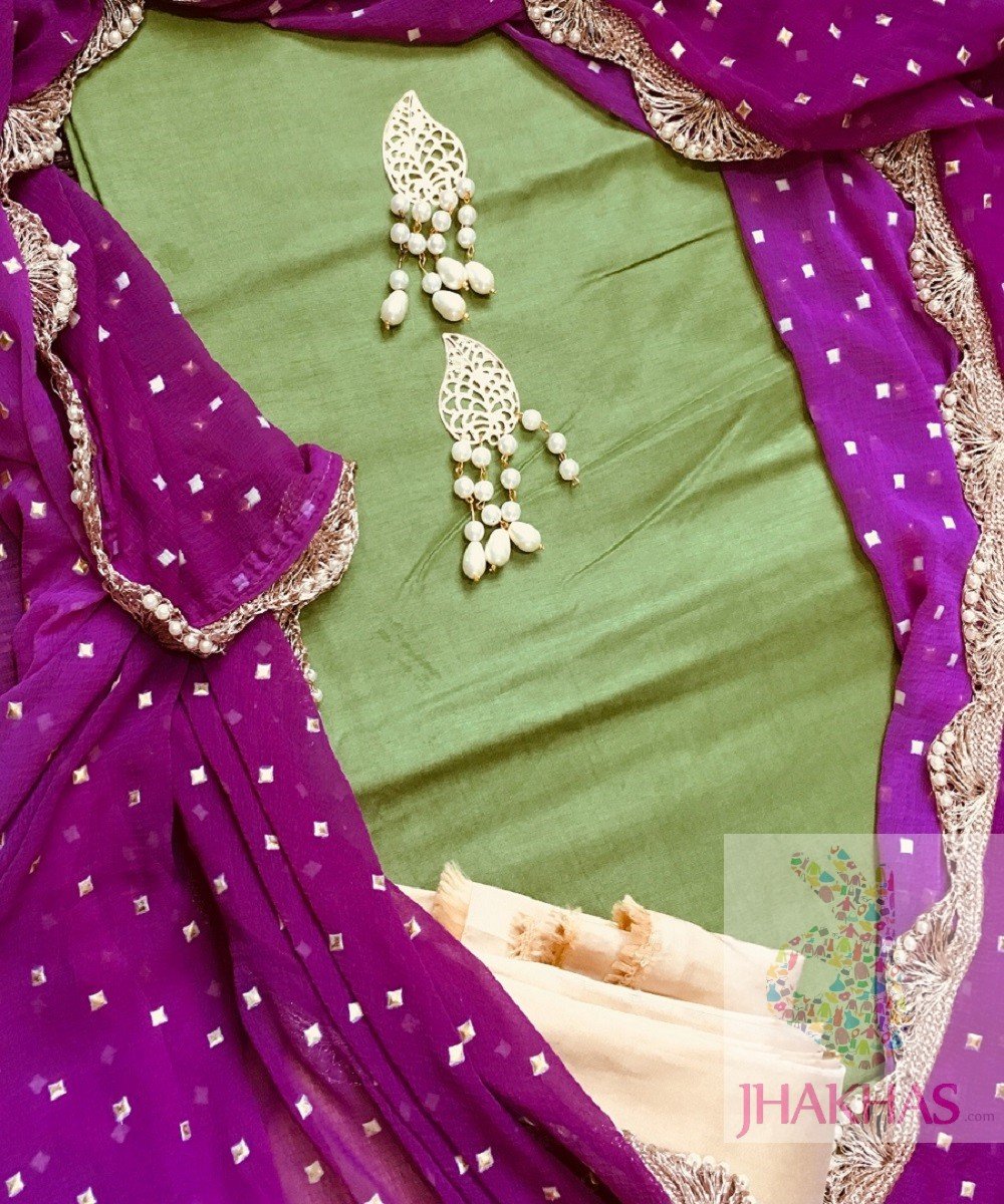 Green And Purple Silk Salwar Suit,Zari Work Dress Material Online,Pujabi  Salwar Suits