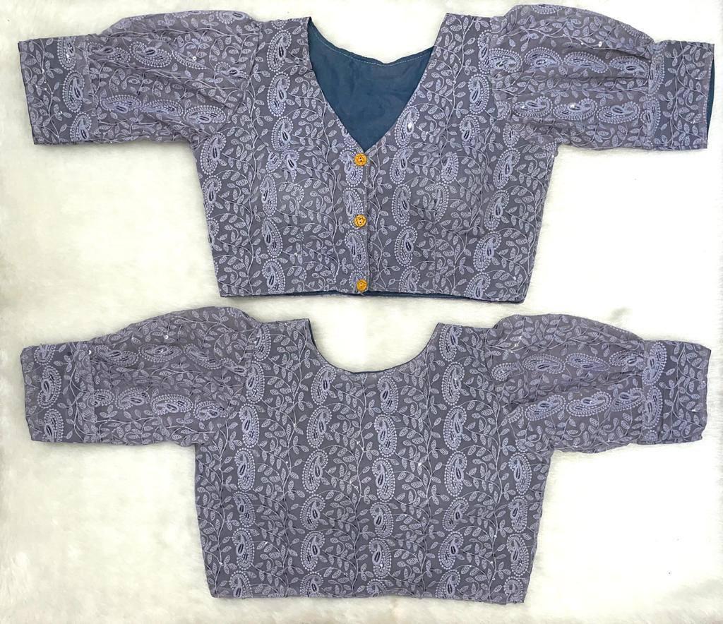 Grey Chikankari Work Cotton Blouse