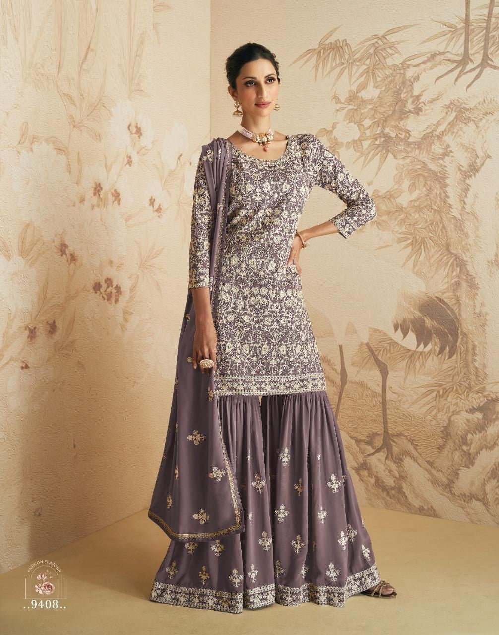 Dusty Purple Indo Western Sharara Set