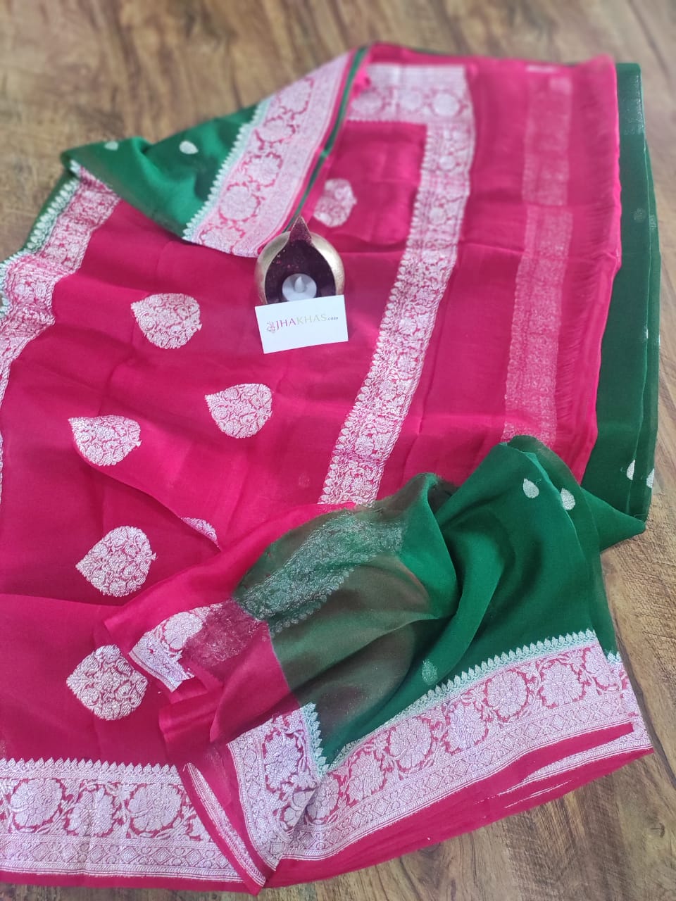 Green And Pink Banarasi Khaddi Georgette Saree