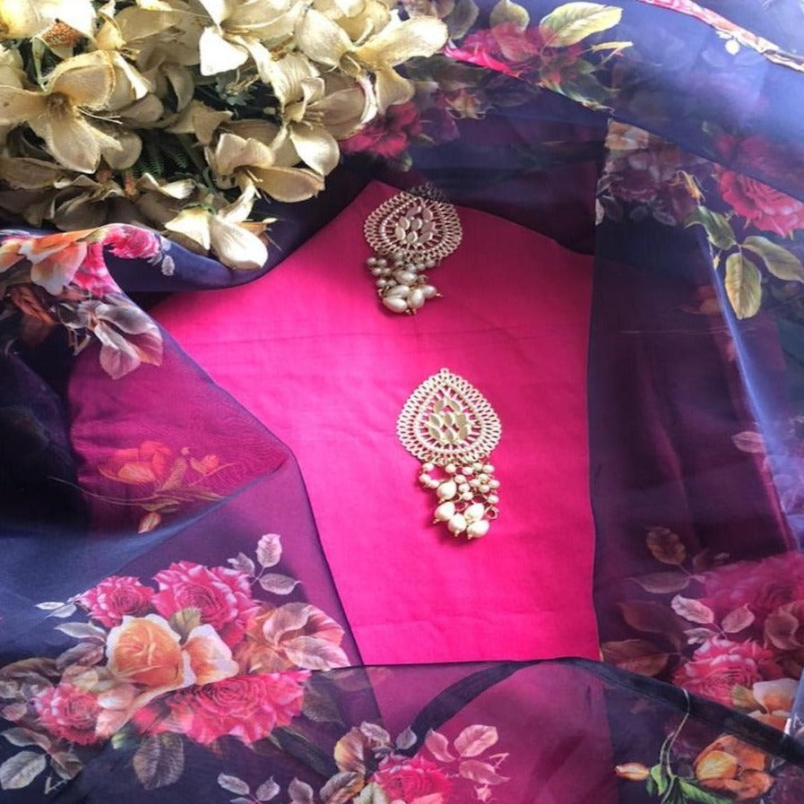 Hotpink Salwar Suit With Blue Organza Dupatta ,Punjabi Salwar Suits Online, Organza Dupatta Online