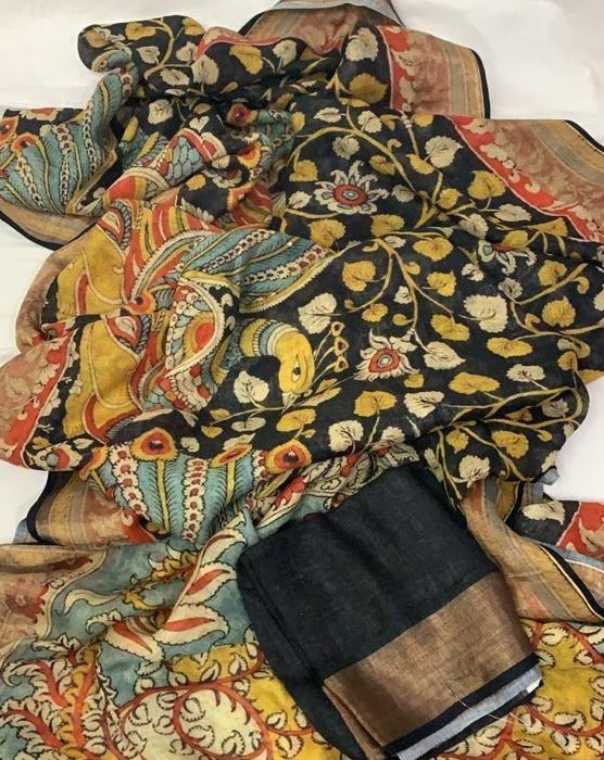 Designer Printed Linen Saree,Buy Digital Print Saree Online,Latest Printed Linen Saree At Affordable Rate