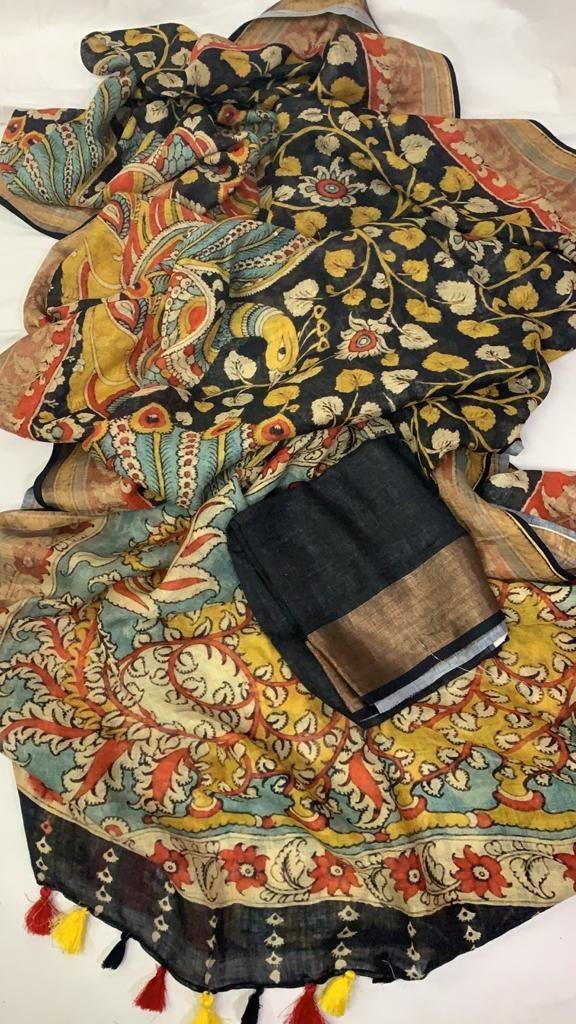 Designer printed linen saree