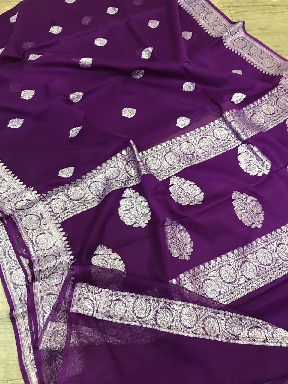 Royal Purple Buti Jaal Banarasi Chiffon Saree