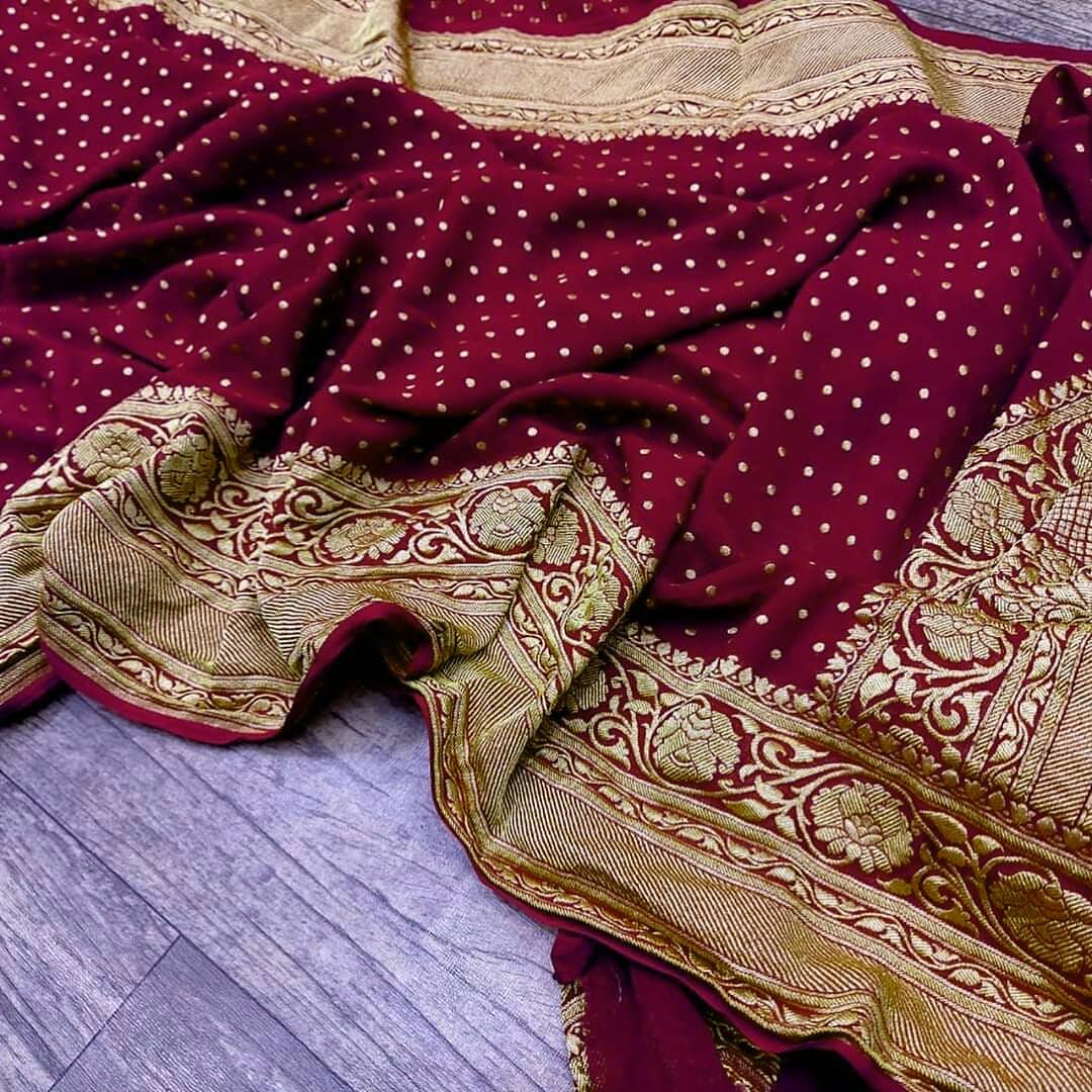 Mehroon Banarasi Khaddi saree - jhakhas.com