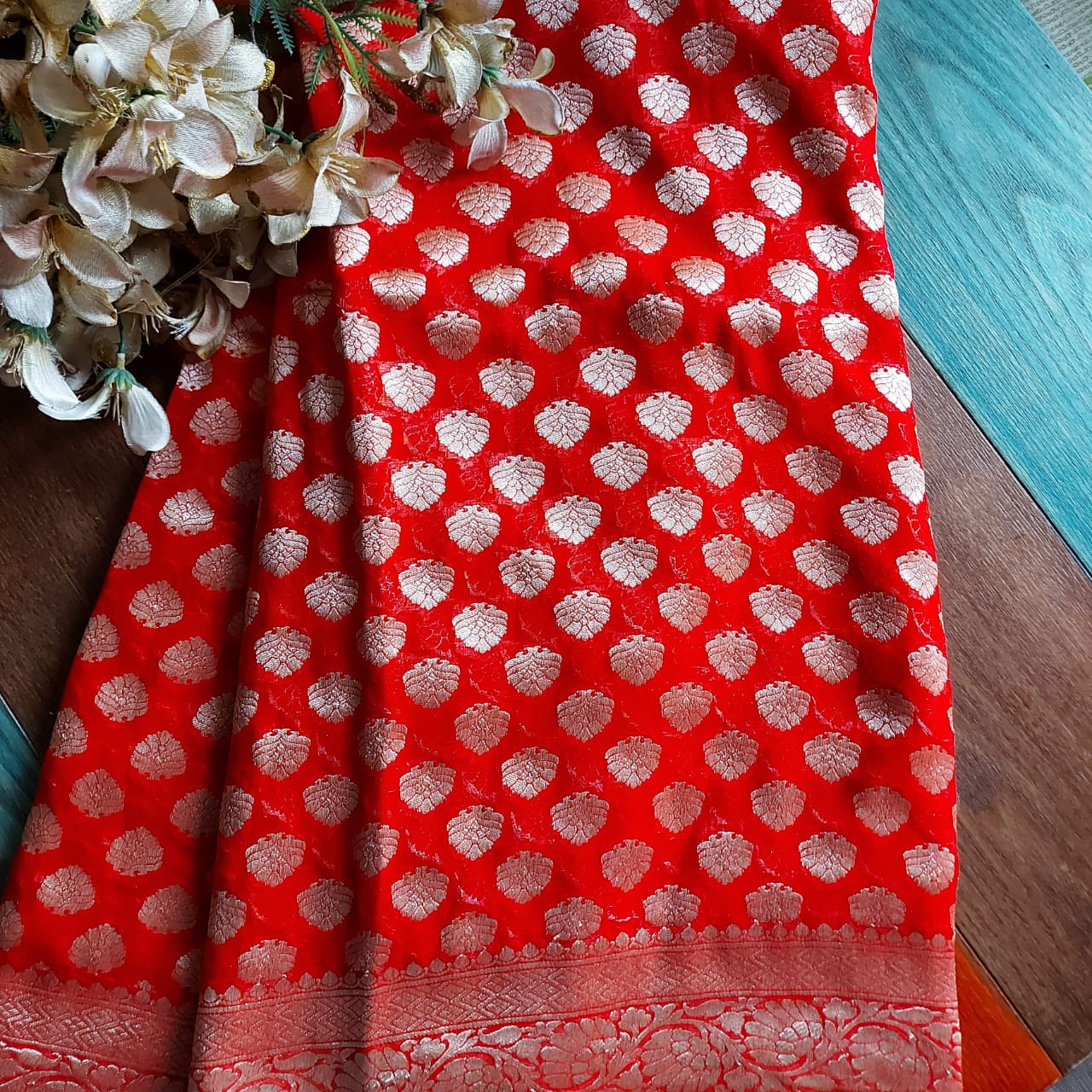 Reddish Orange Full Jaal Heavy Banarasee Saree - jhakhas.com