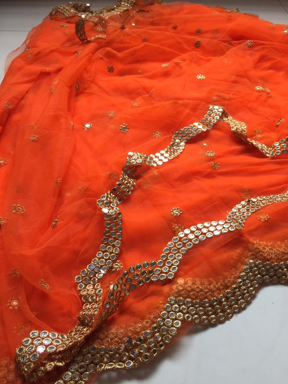 Designer Dupatta In Orange - jhakhas.com