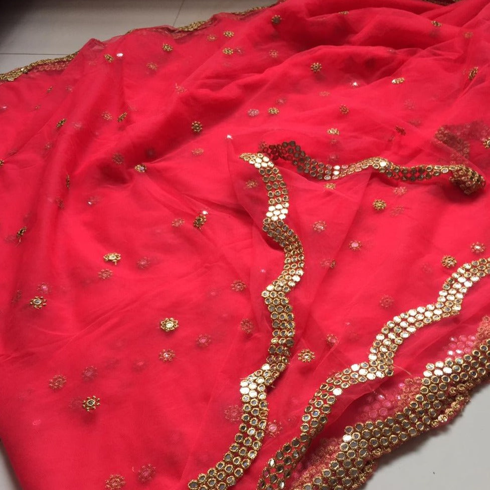 Designer Dupatta In Red - jhakhas.com