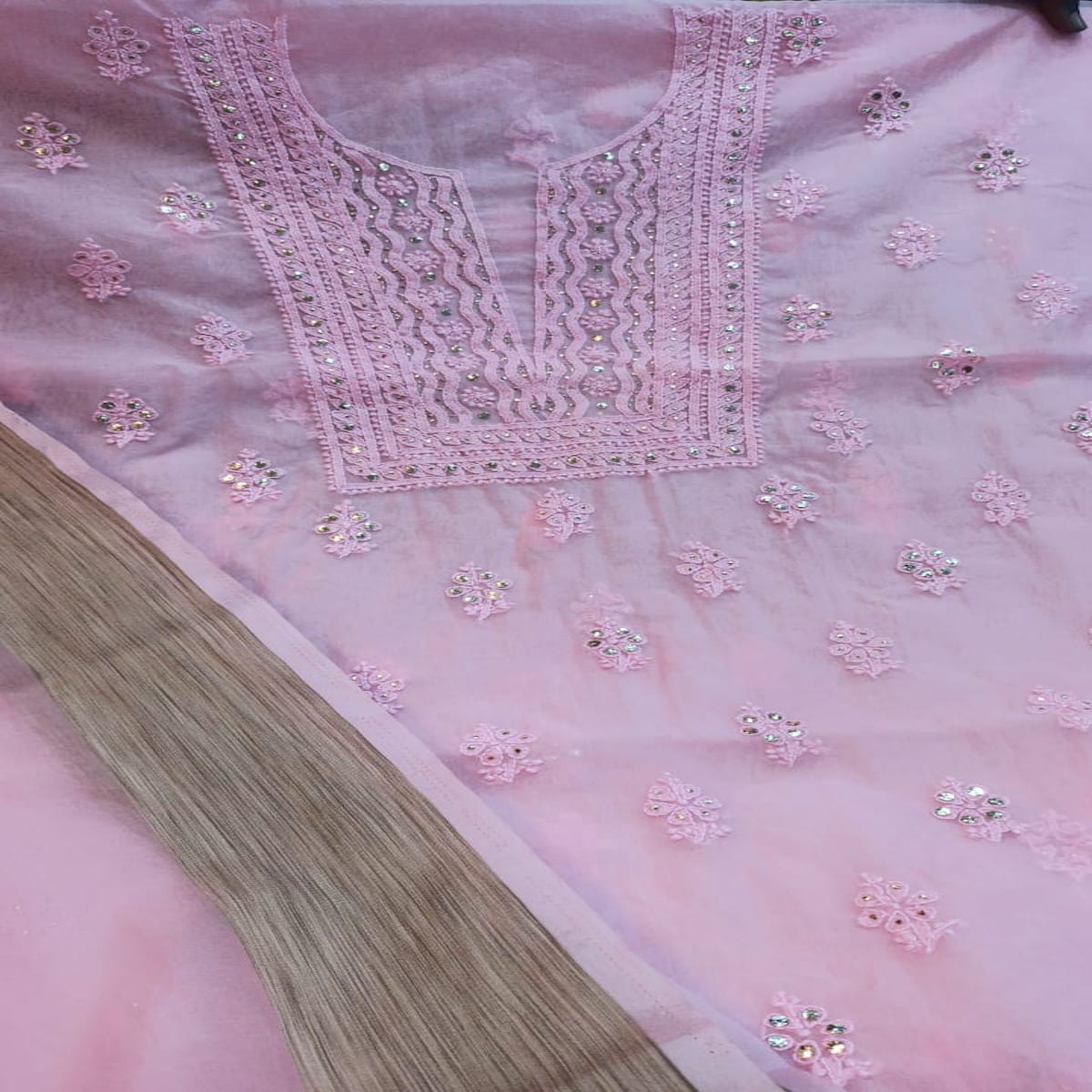 Buy Babypink Organza Chikankari Salwar Suit,Pure Organza Lucknowi Suits,Jhakhas