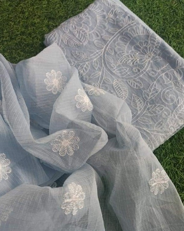 Kota Doria Embridery Work Suit Grey,kota doria suits in jaipur