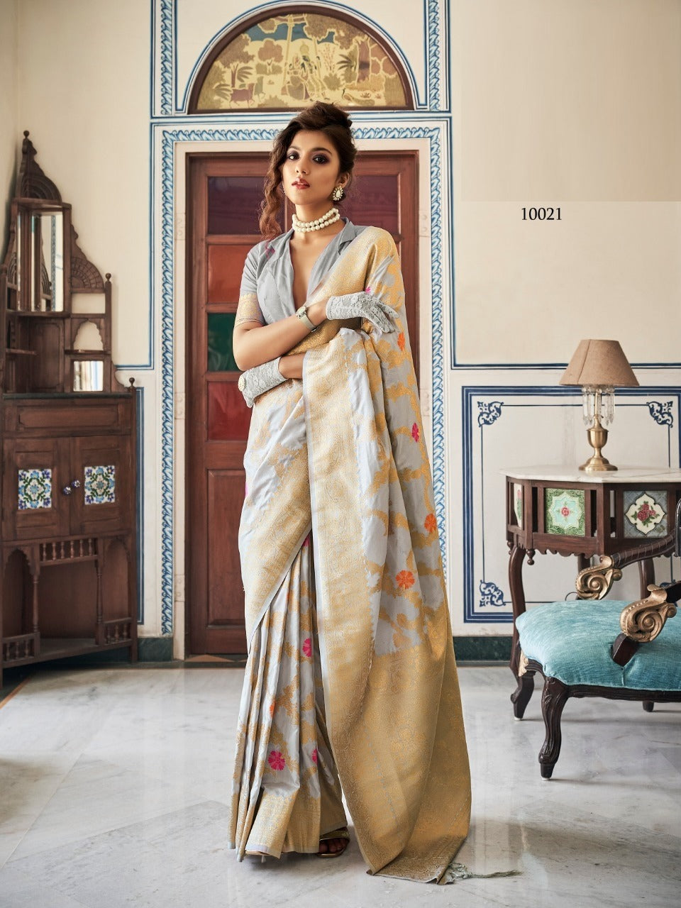 Grey designer silk saree online