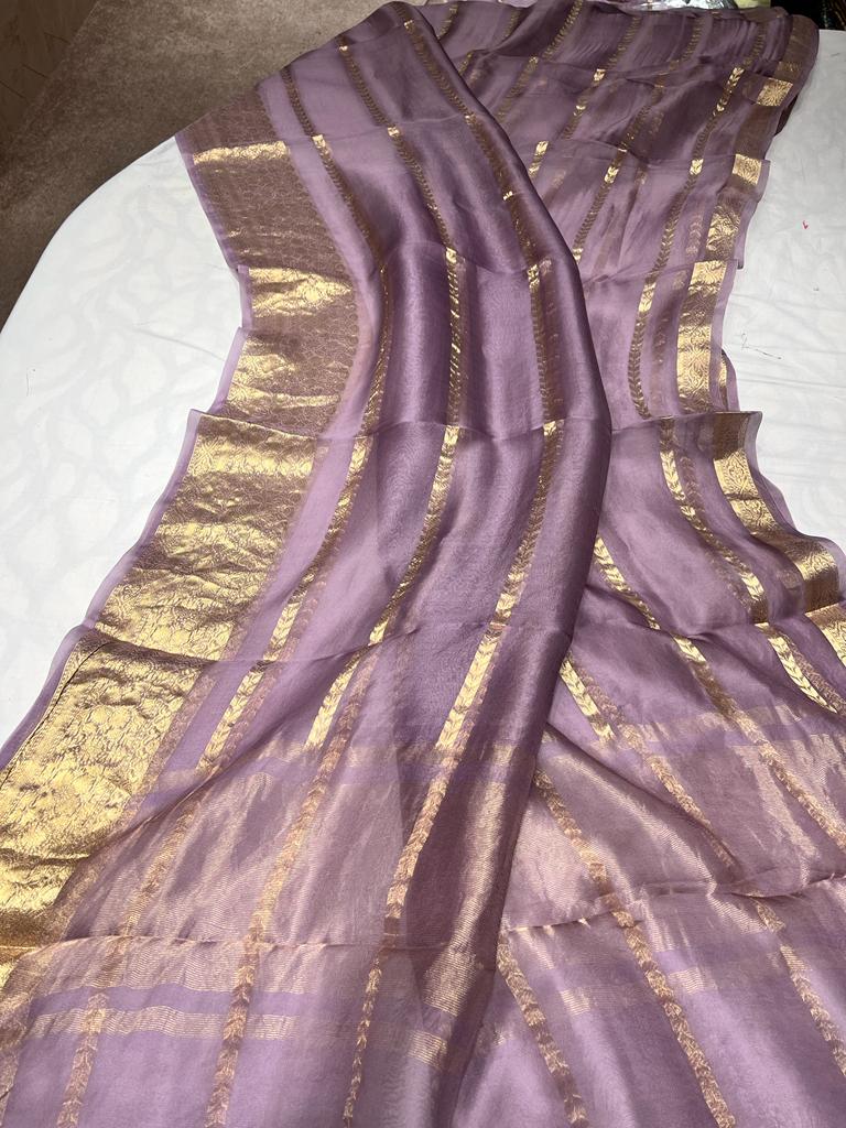 Lavender Purple Formal Beautiful Banarasi Kora Silk Saree