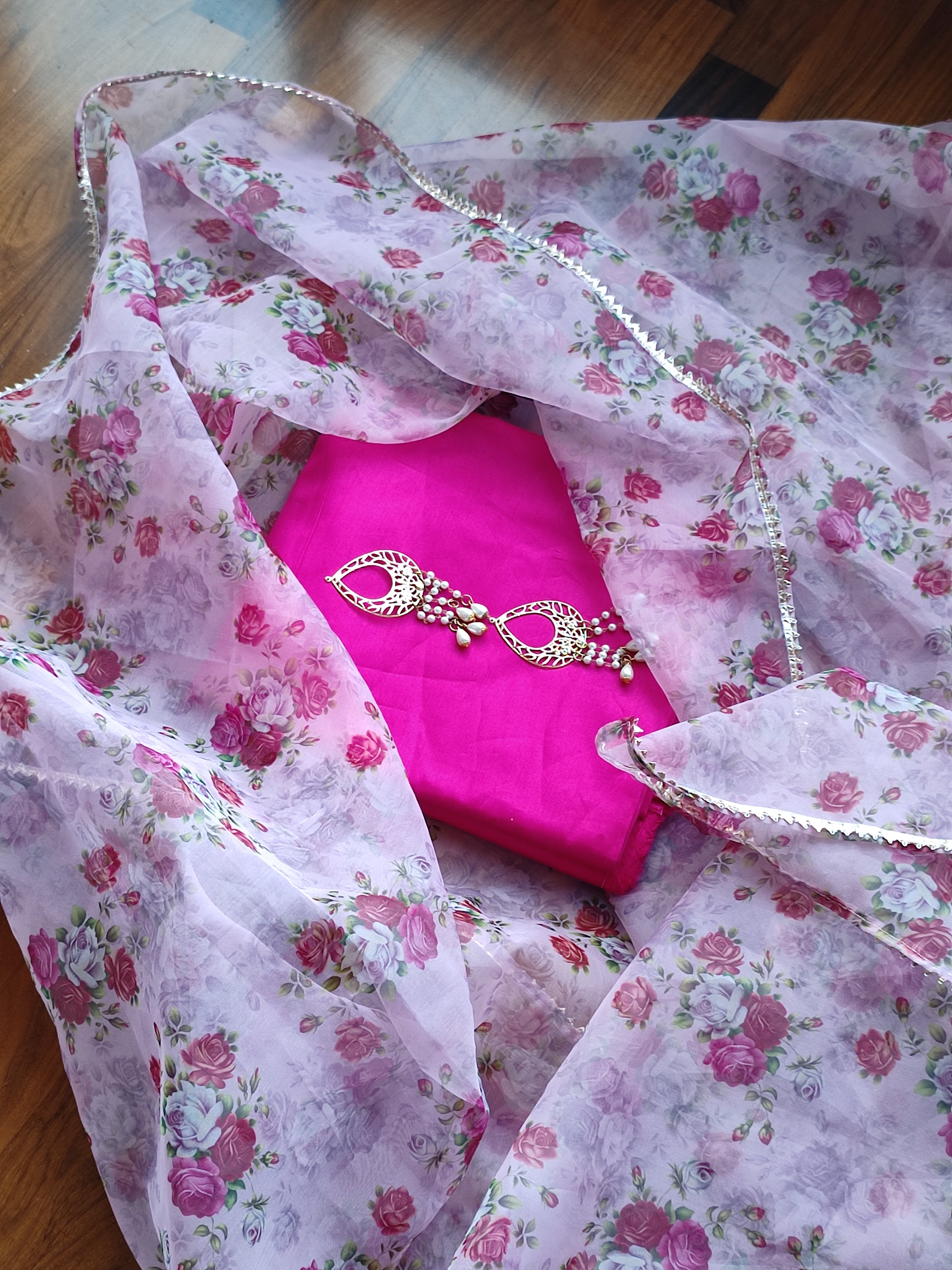 Hot Pink and Baby Pink Organza Dupatta