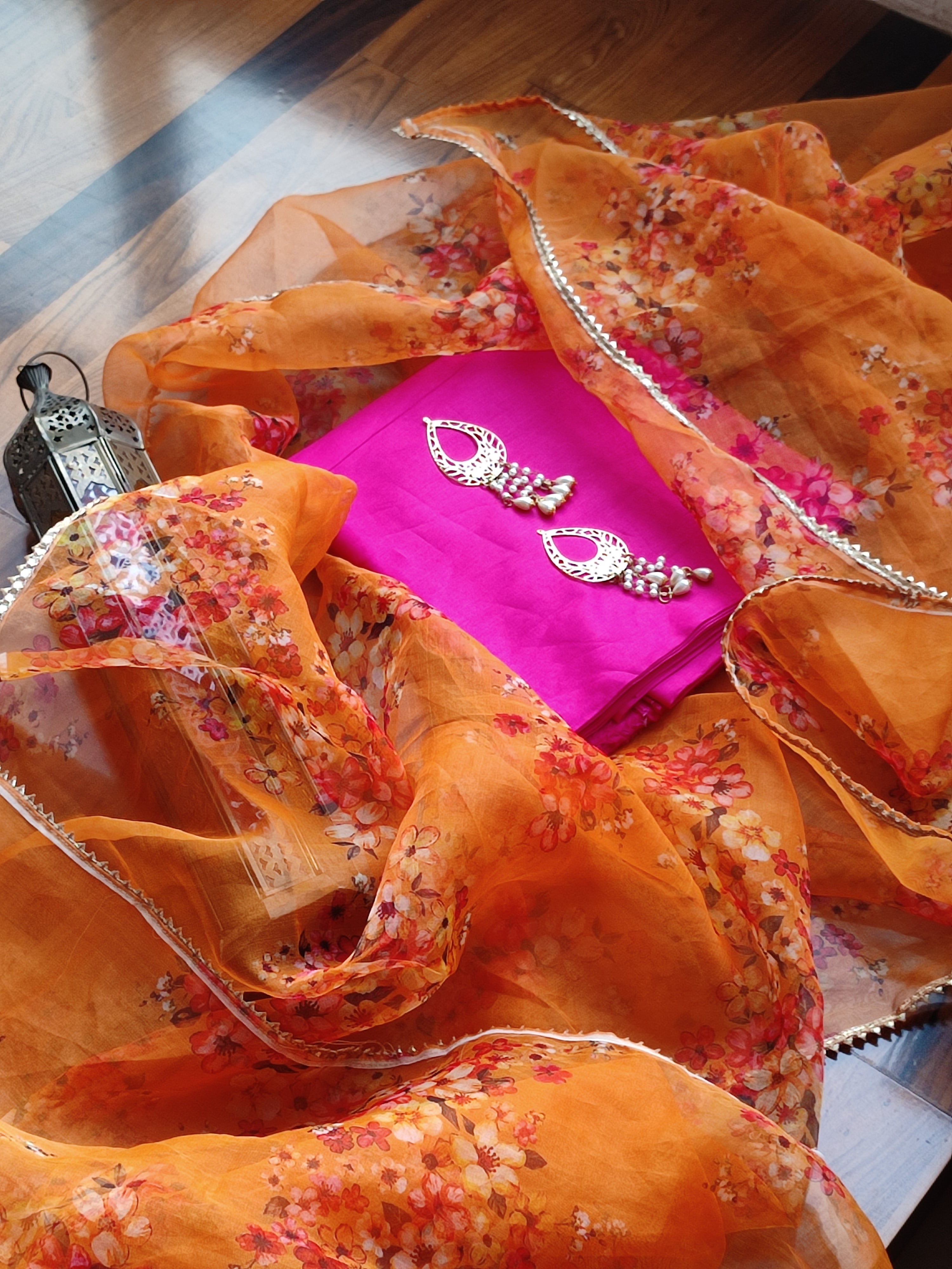 Pink Punjabi Salwar Suit With Organza Dupatta