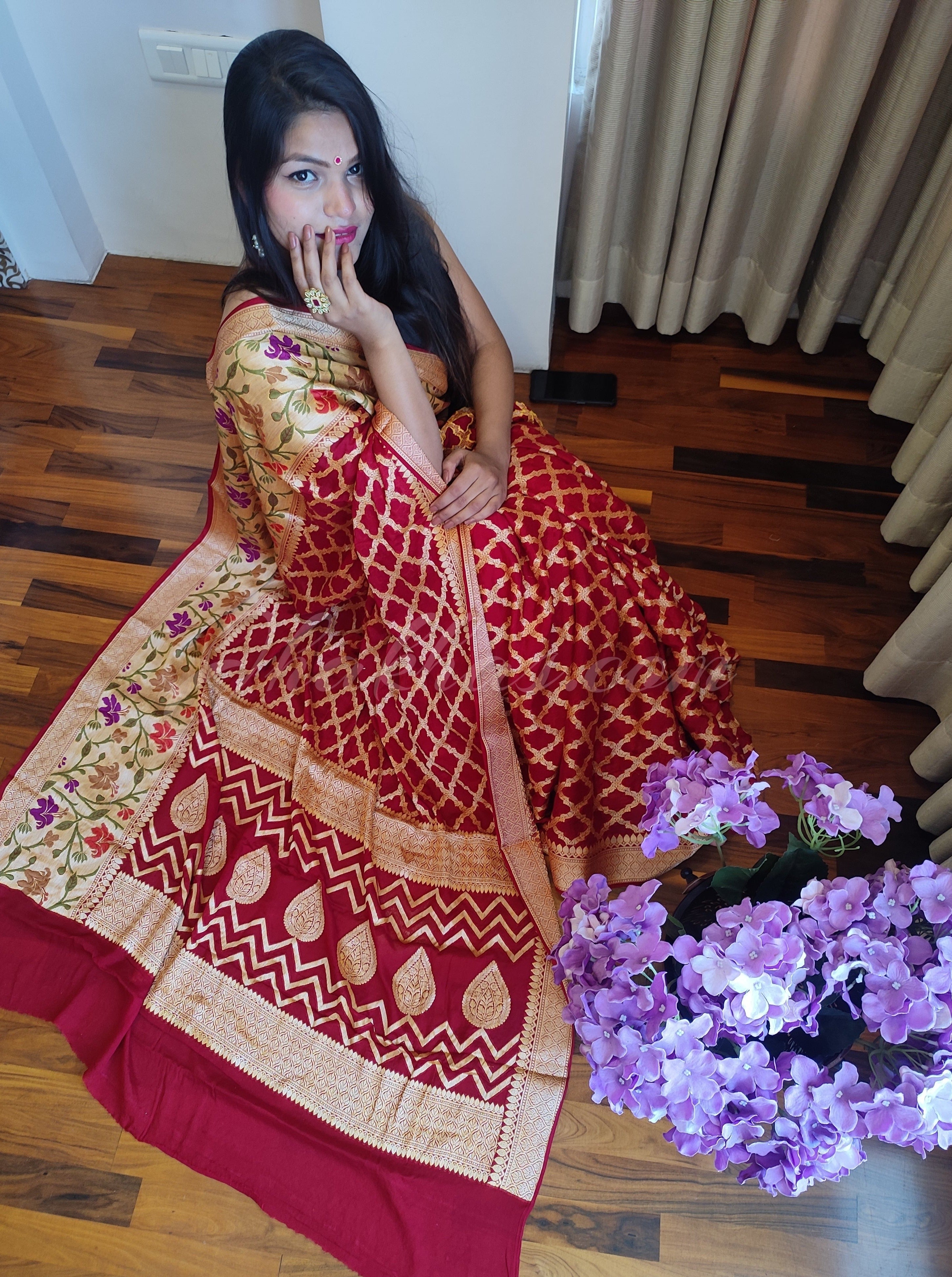 Bridal Red inspired Banarasi Bandhej Saree