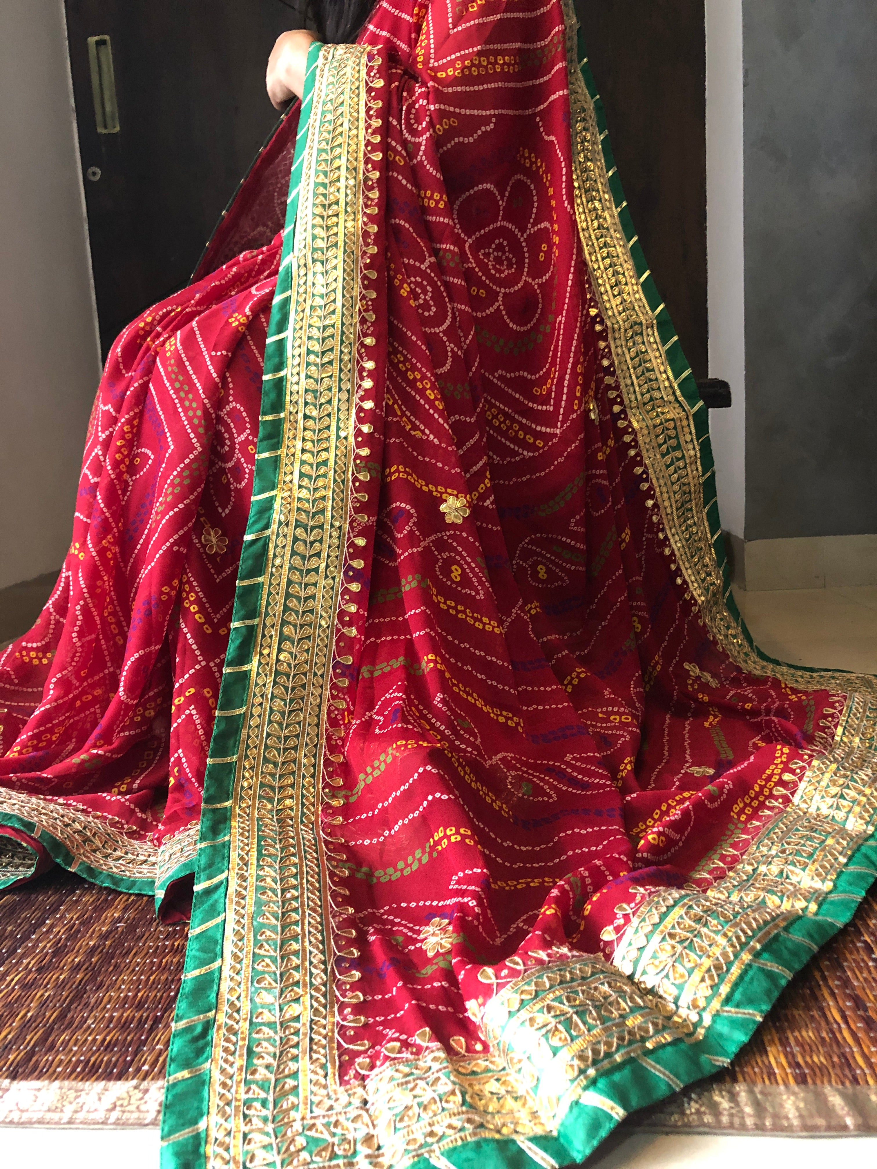 Karwa Chauth Red Bandhini Gota Patti Saree