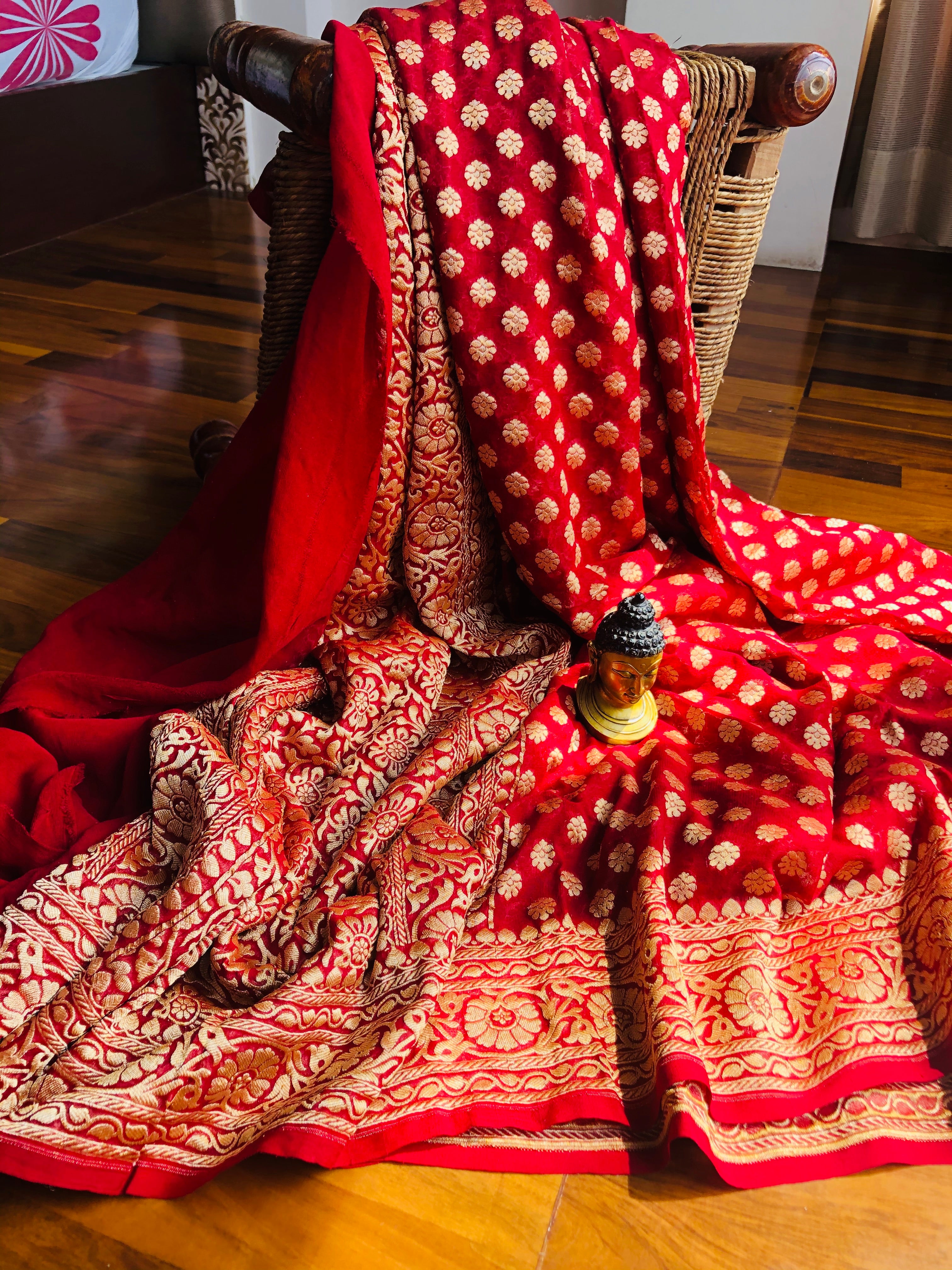 Bride inspired Red Banarasi Georgette Occasion Saree