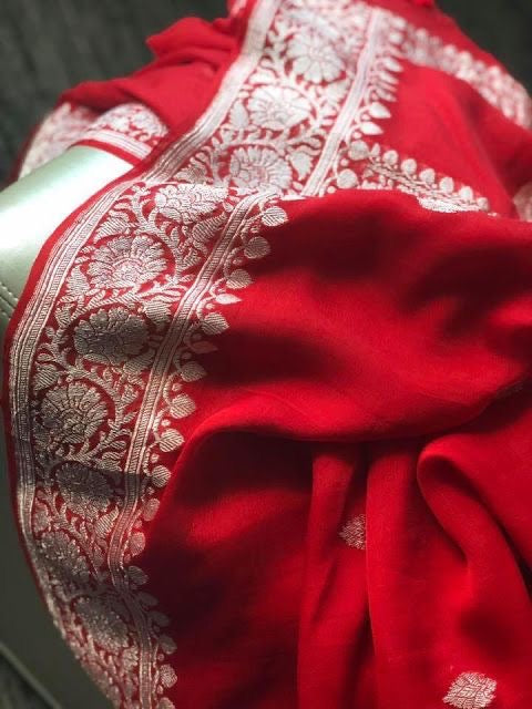 Red Banarasi Khaddi Georgette Saree