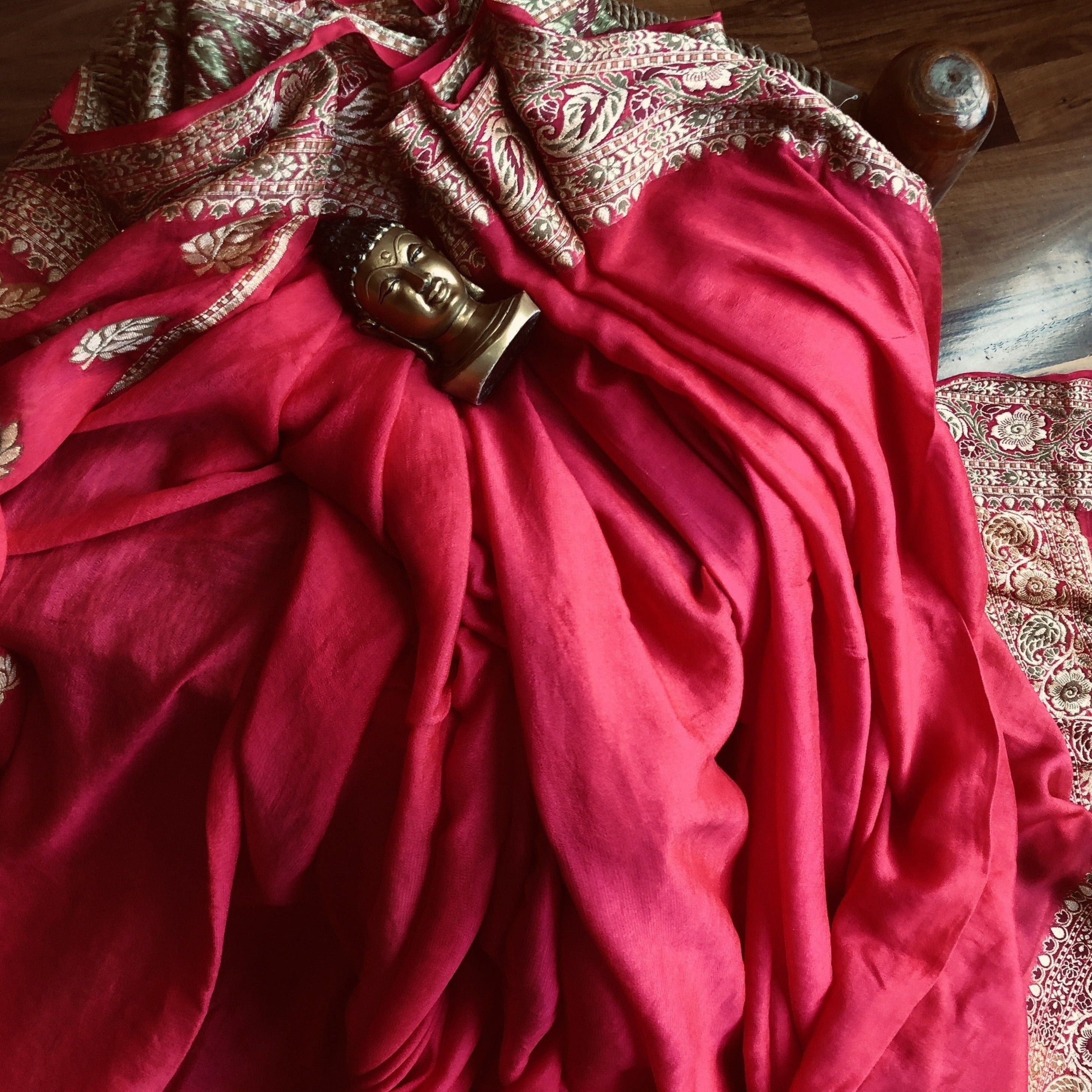 Red Pure Banarasi meenakari saree - jhakhas.com