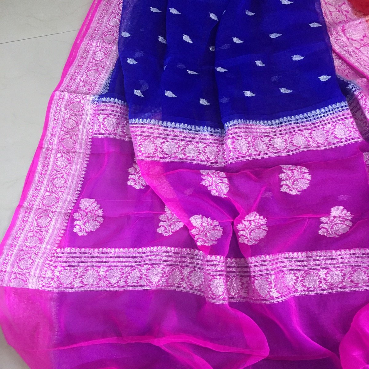 Inkblue And Pink Banarasi Khaddi Georgette Saree,Wedding Saree, Indian Sarees, Online Sarees
