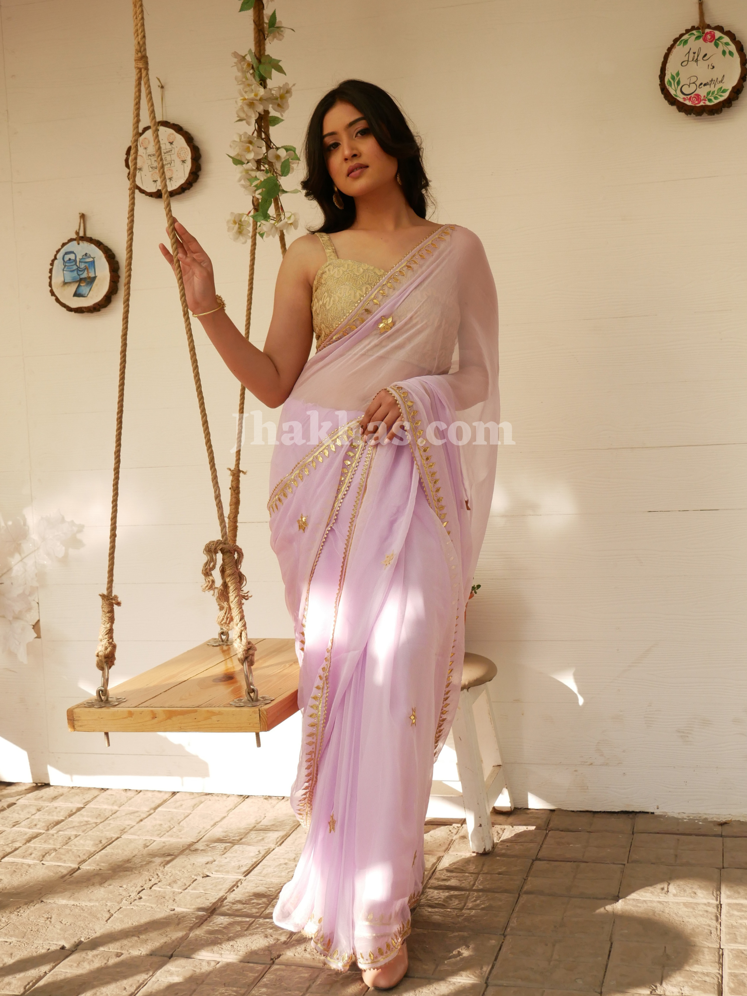 chiffon elegant saree gota patti work