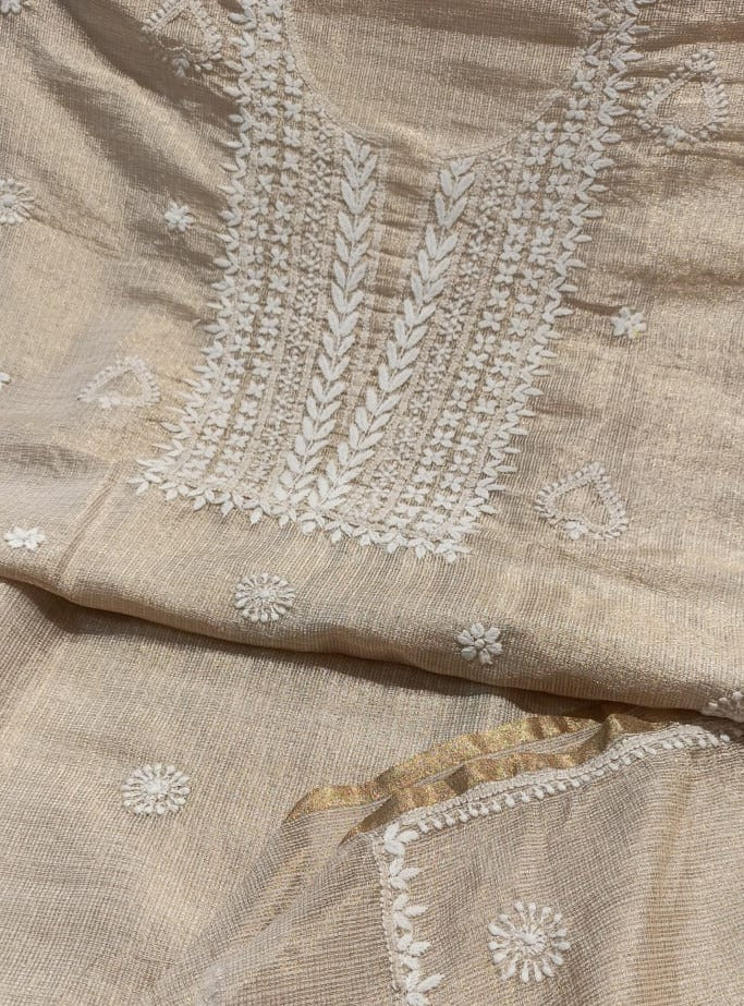 Cream Embroidery Kota Tissue Chanderi Suit