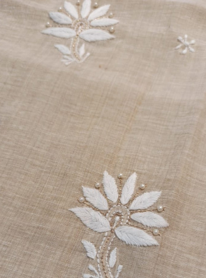 Beautiful Beige unique Embroidery Kota Tissue Chanderi Suit unstitched