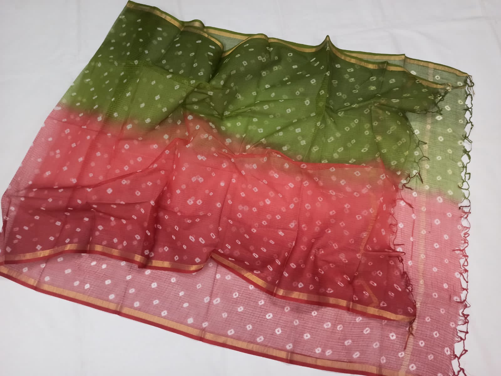 Kota Doria Hand Bandhej Dupatta In Green,Buy Kota Hand Bandhej Dupatta,Shop Kota Dupatta
