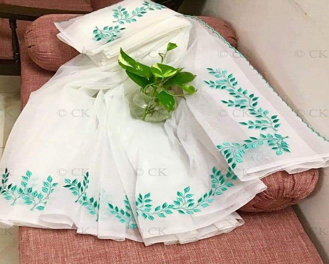 Buy This Kota Doria Embroidery Work Saree In White,Kota Sarees Online