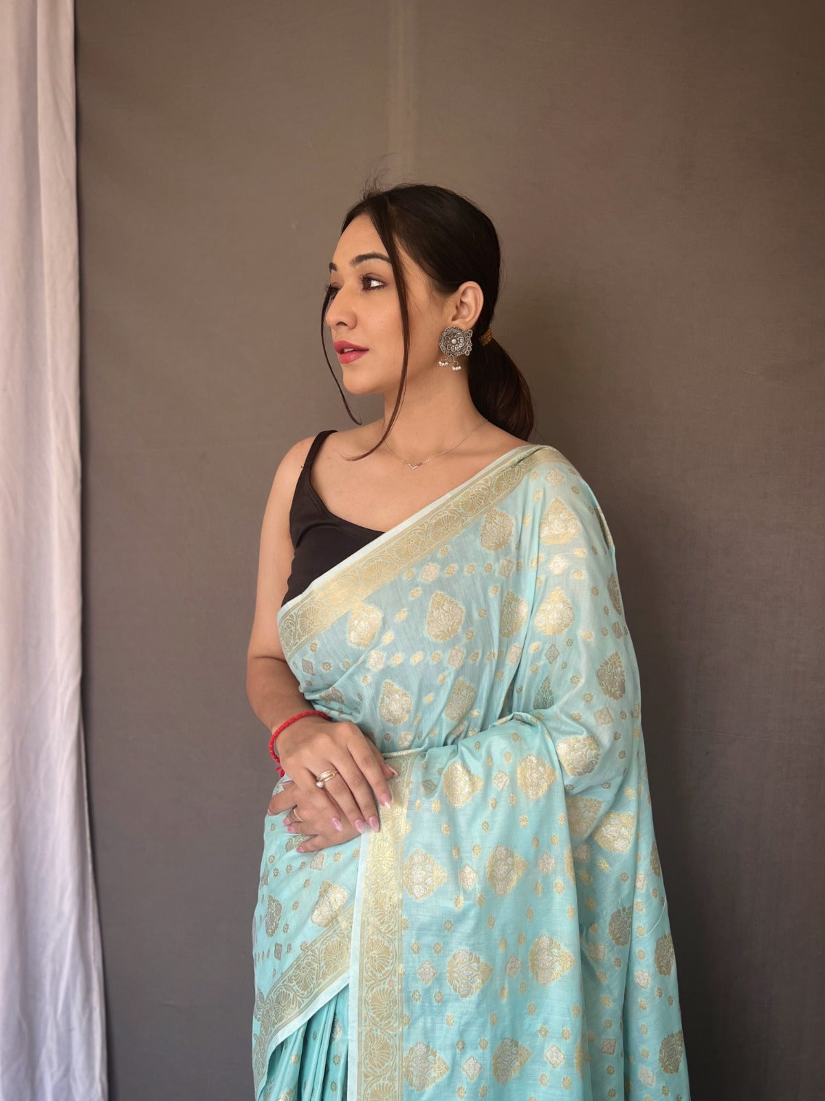 Light Blue Muslin Silk Saree