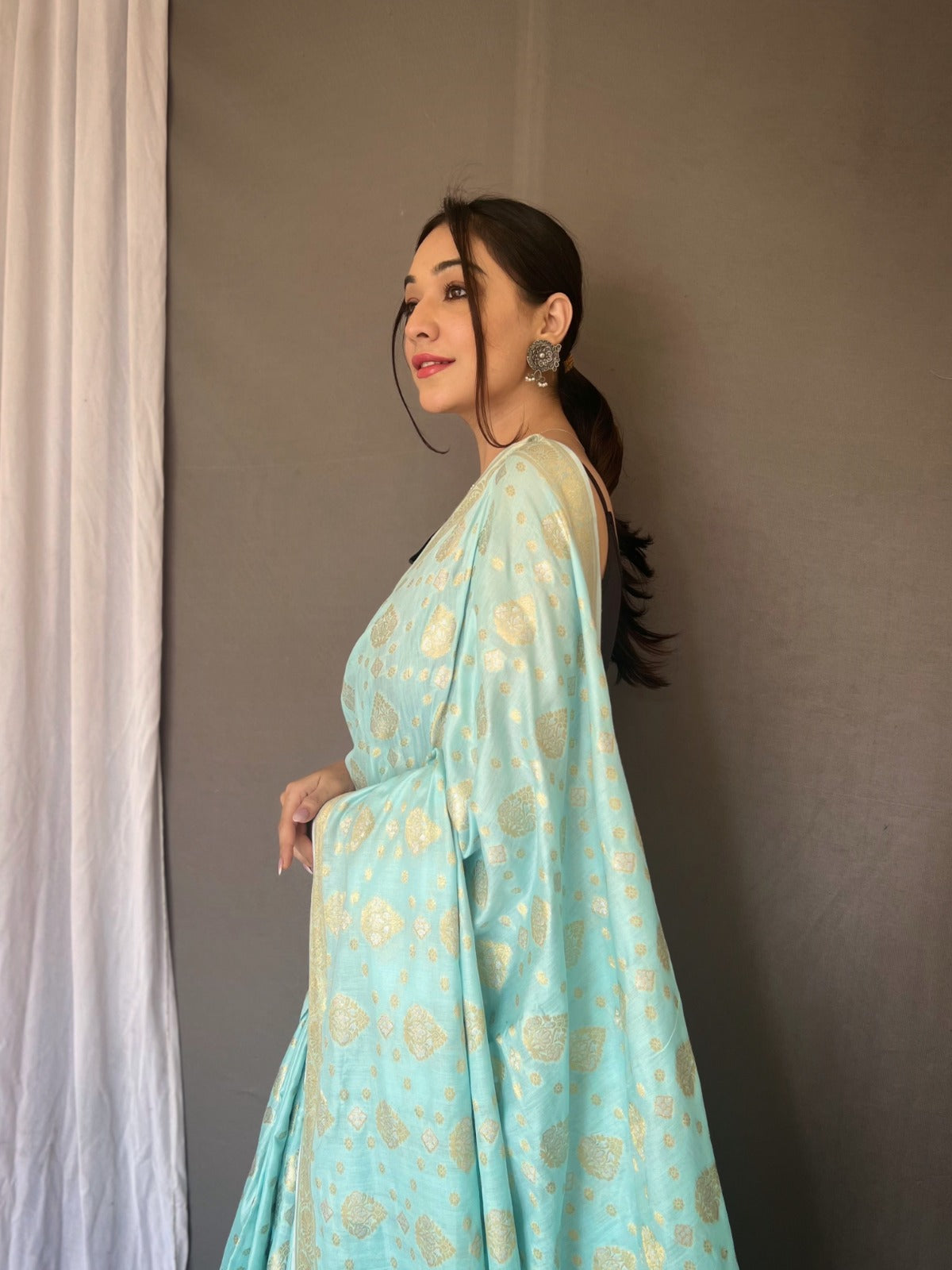 Light Blue Muslin Silk Saree