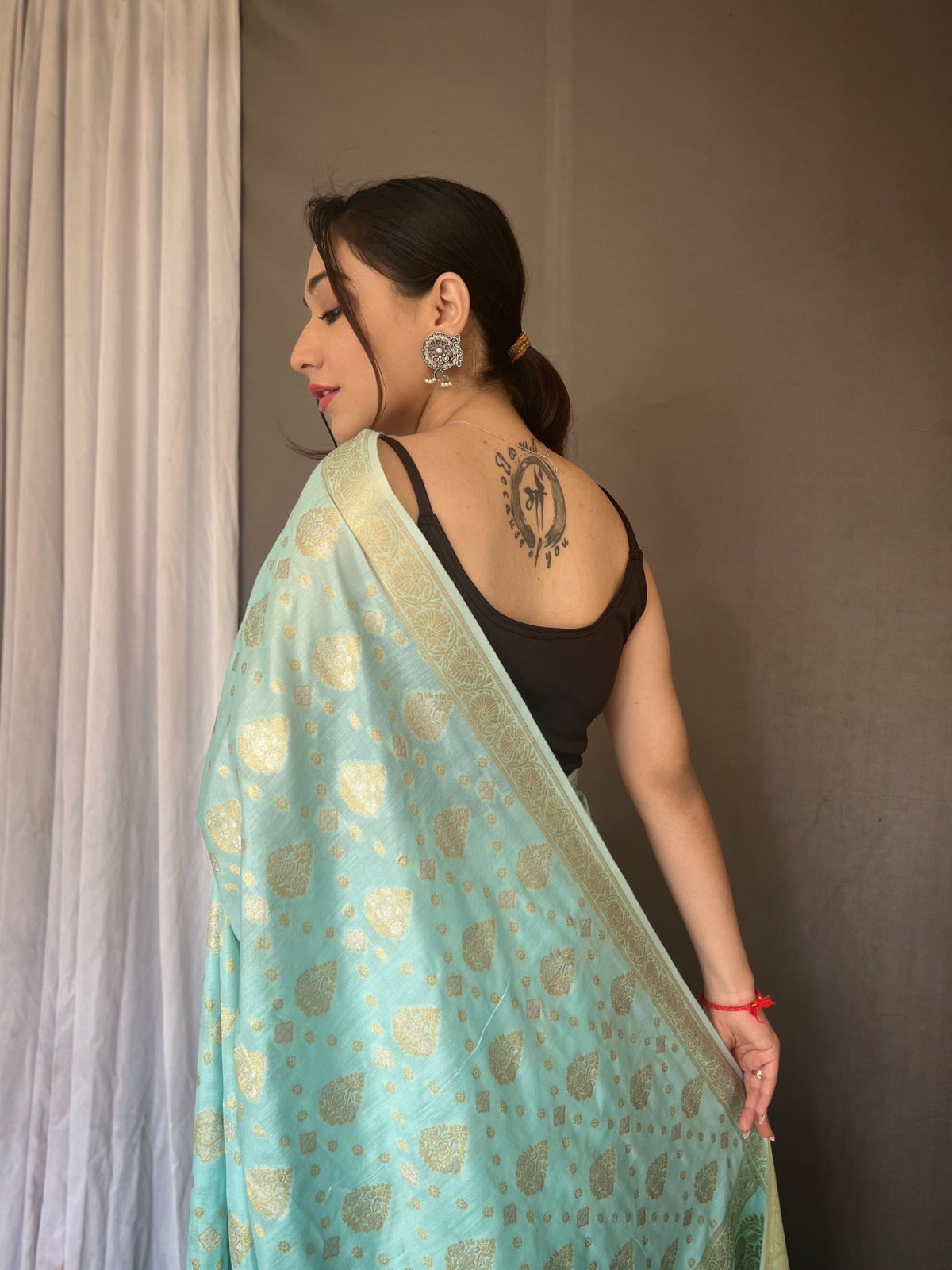 Light Blue Muslin Silk Saree