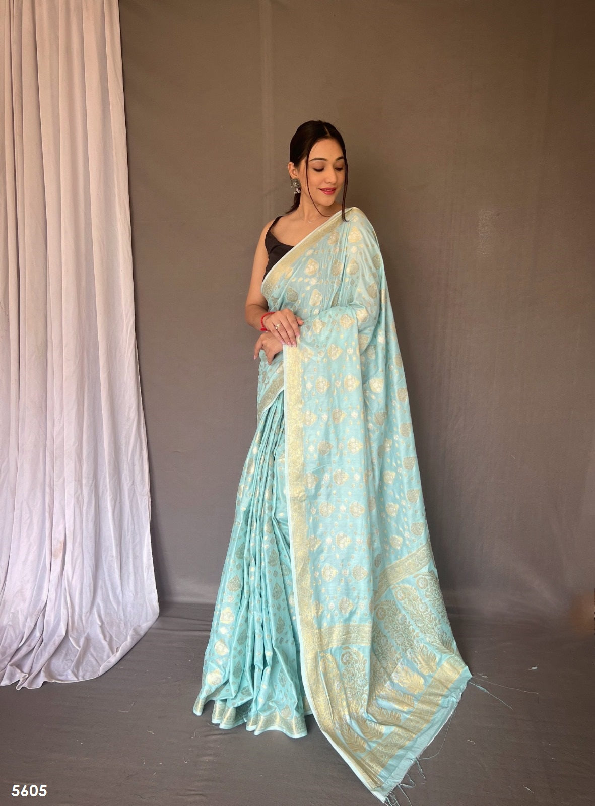 Light Blue Muslin Silk Saree