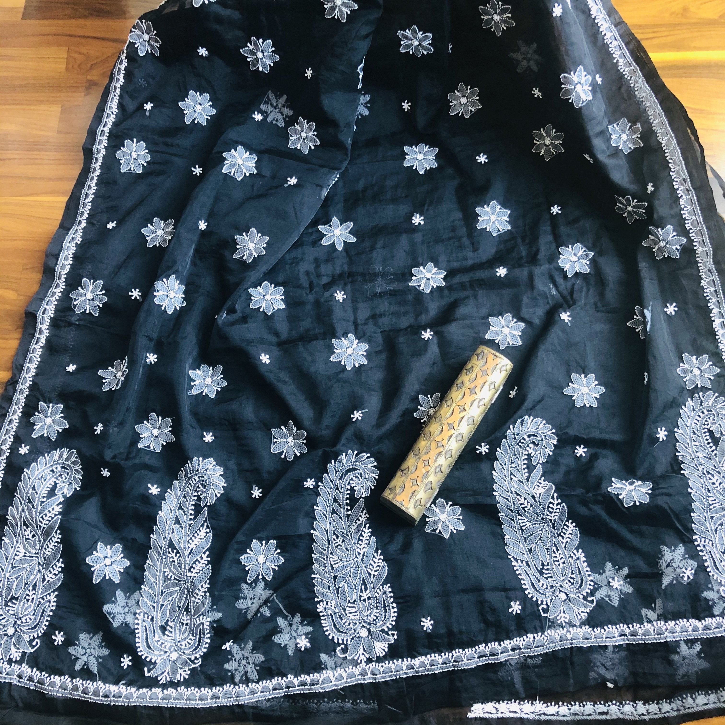 Black Chikankari Saree In Organza, Designer chikankari sarees , Pure lucknowi chikanakri sarees