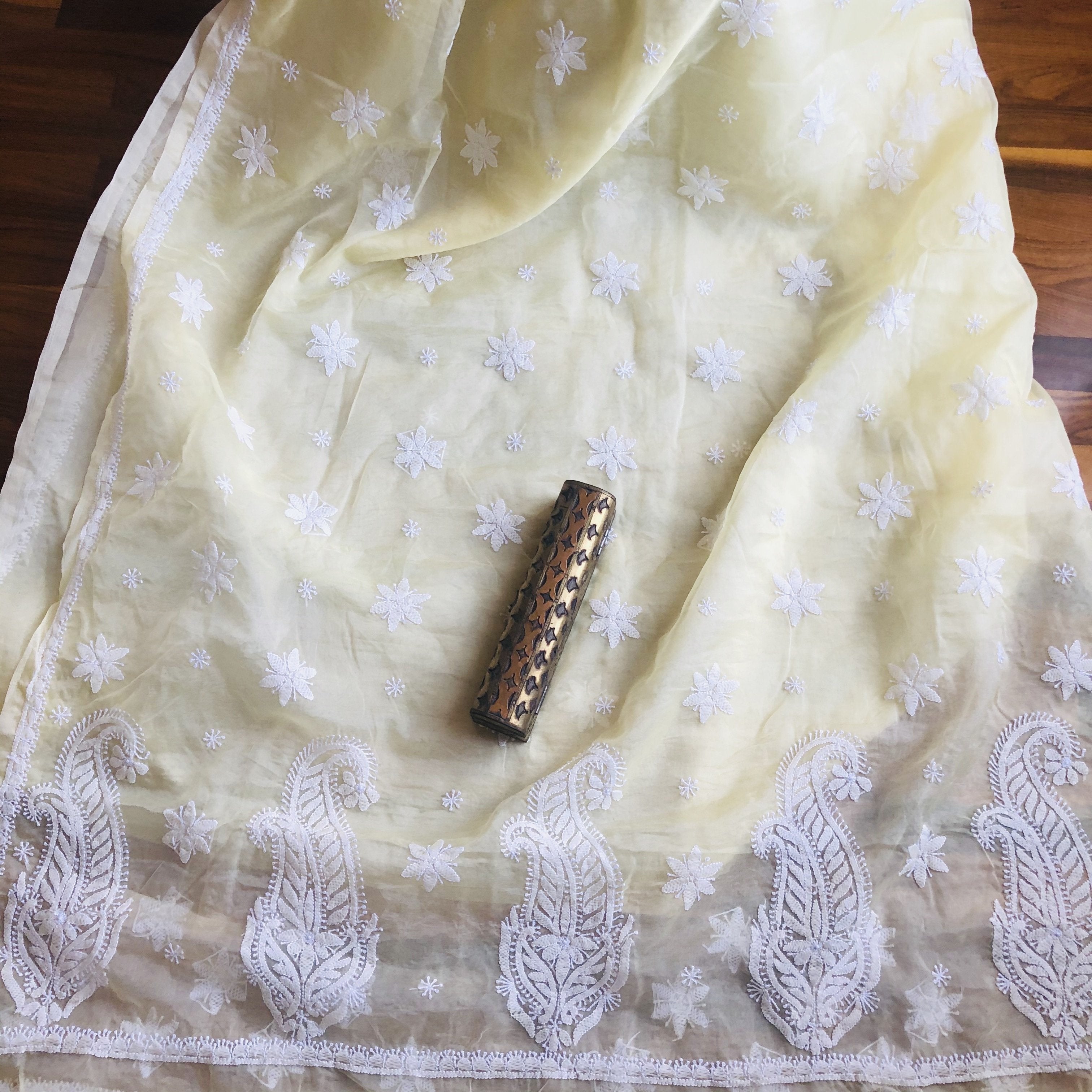 Yellow Organza Chikankari Saree, Designer chikankari sarees , Pure lucknowi chikanakri sarees