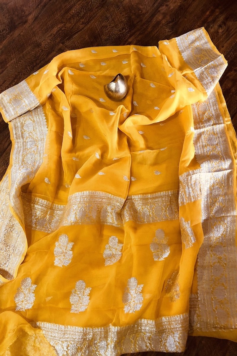 Mango Yellow Banarasi Khaddi Jaal Georgette Saree