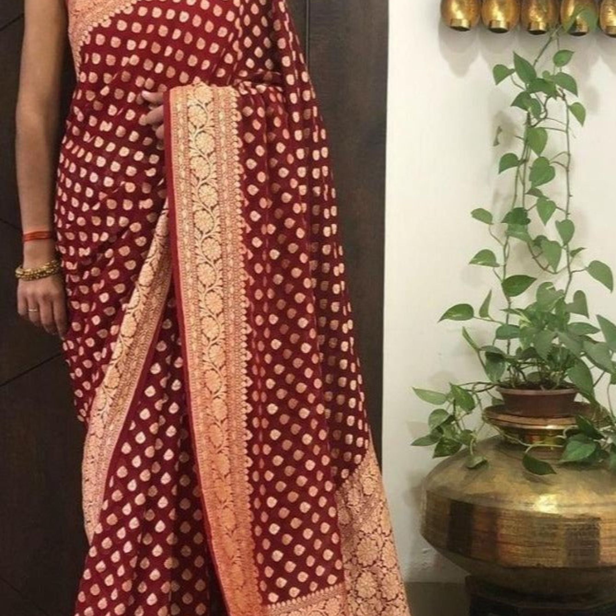 Maroon Red Banarasi Saree Heavy Khaddi