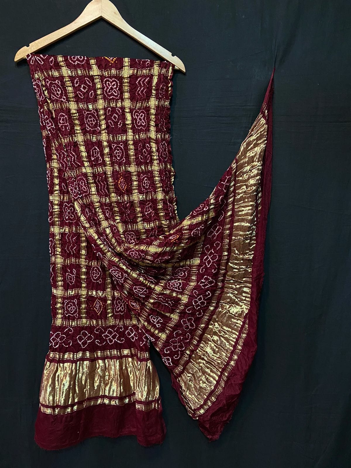 Maroon Pure Bandhej Gajji Silk Dupatta