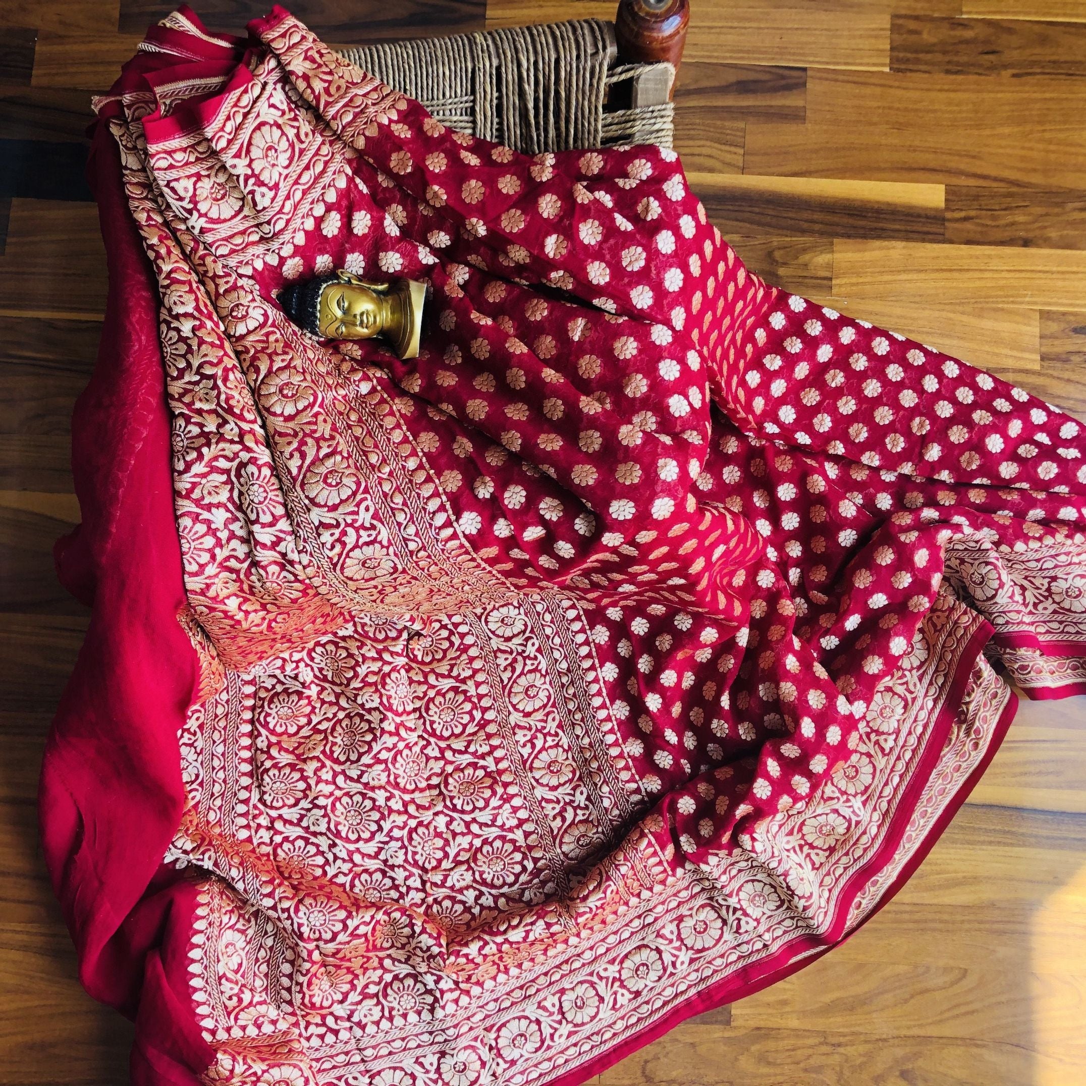 Ruby Red heavy Wedding Banarasi Khaddi Saree online