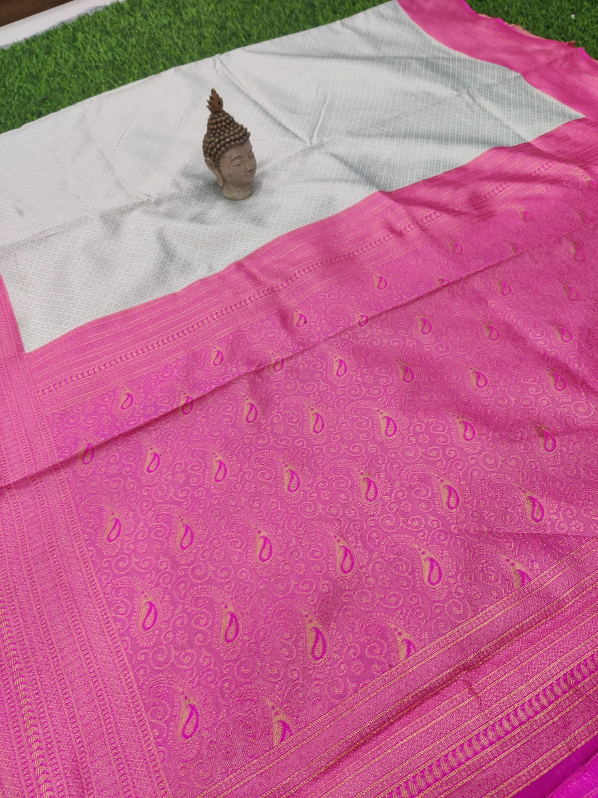 Mint Banarasi Soft Lichi Silk Saree With Blouse