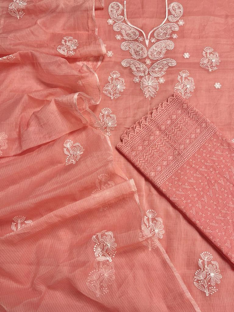 Orange - Nazaakat Kota Doria Cotton Saree with Blouse and Jewellery 04