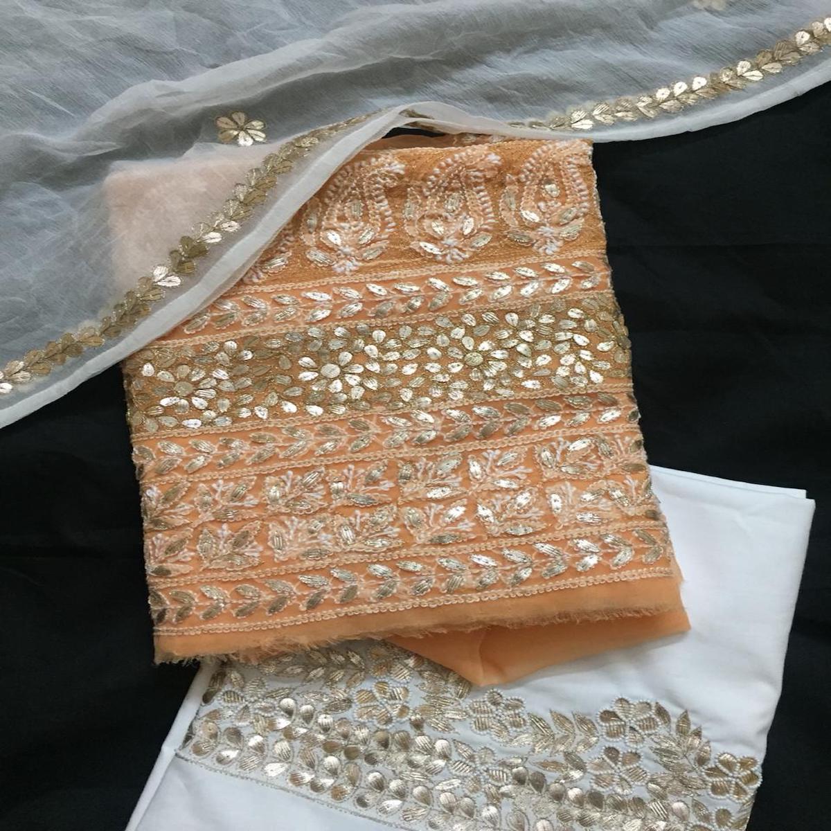 Orange chikan work gota patti salwar suit set