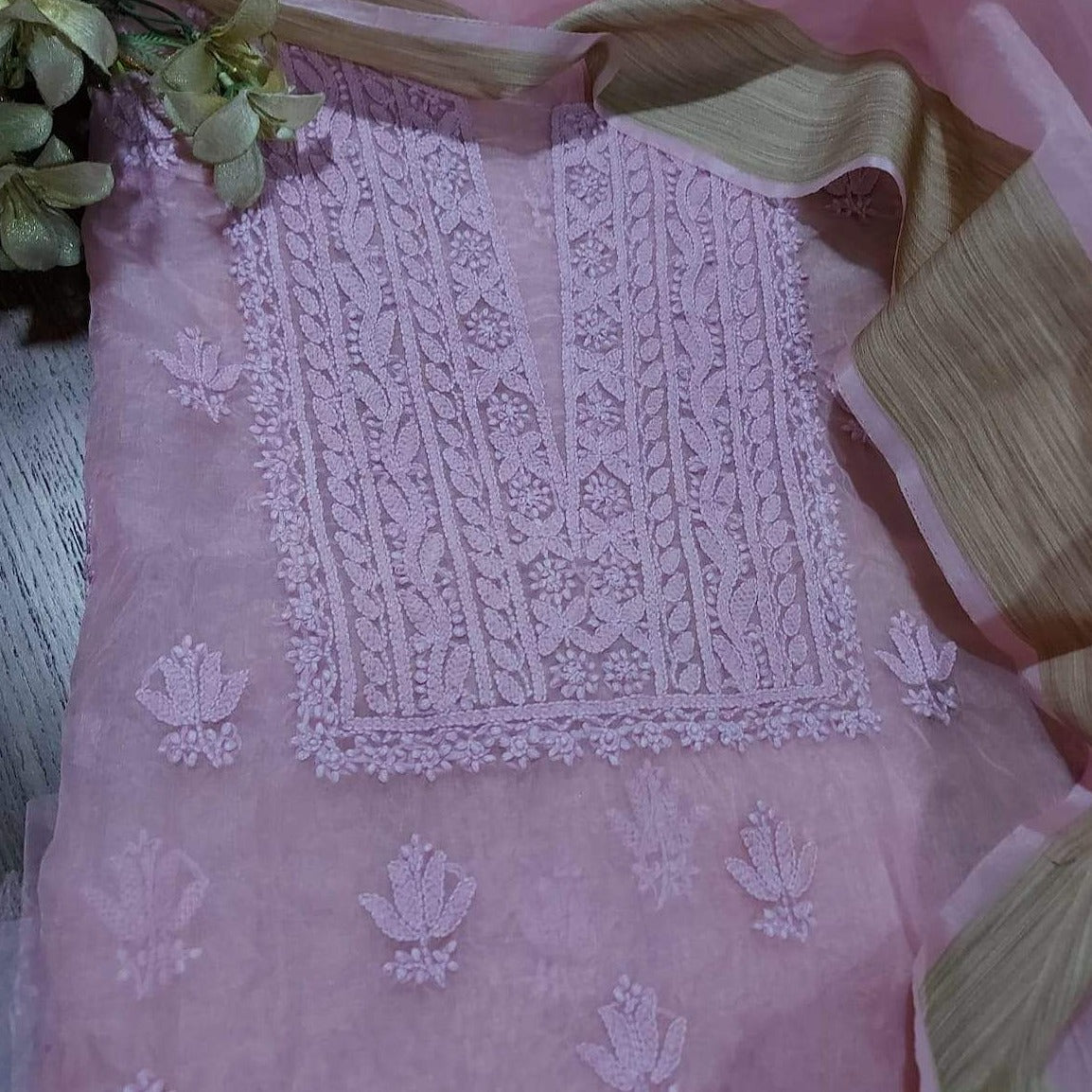 Buy Now Organza Chikankari Salwar Suit In Babypink,Designer Chikankari Suits On Sale,Jhakhas