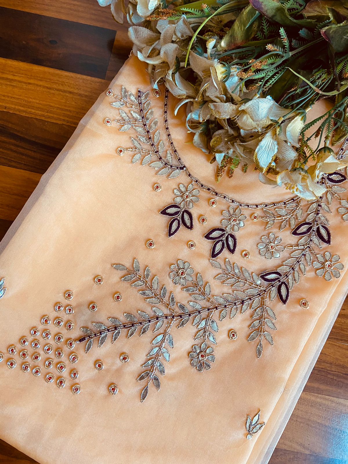 Organza Kurti In Peach, Traditional Kurti , Online Kurti