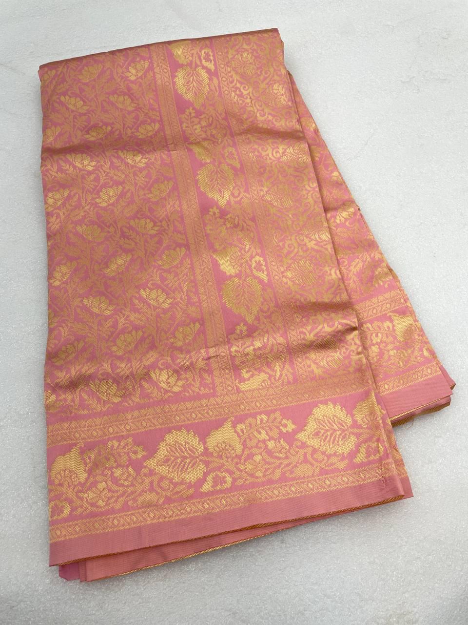 Peach Banarasi Soft Silk Saree With Blouse