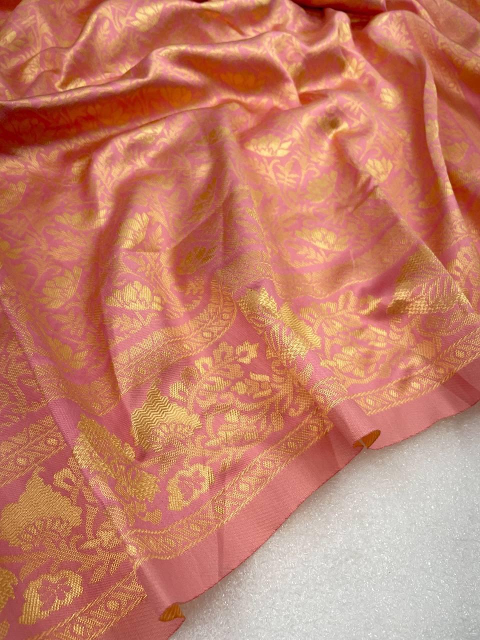 Peach Banarasi Soft Silk Saree With Blouse
